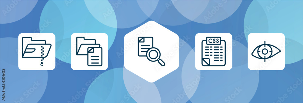 Poster cyber security outline icon set isolated on blue abstract background. thin line icons such as compre
