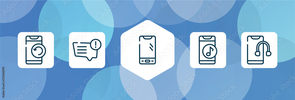 Poster history of phones outline icon set isolated on blue abstract background. thin line icons such as pho