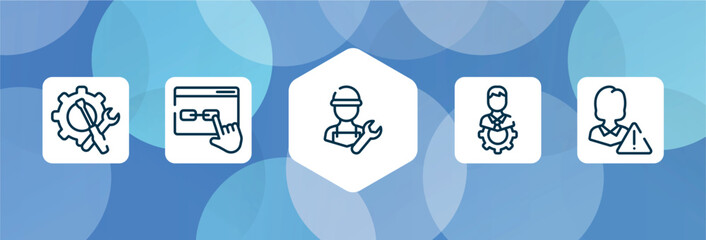 support outline icon set isolated on blue abstract background. thin line icons such as support tools, links, repair expert, technical specialist, customer problem vector. can be used for web and