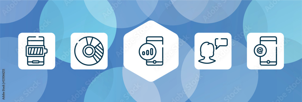 Poster communication systems outline icon set isolated on blue abstract background. thin line icons such as