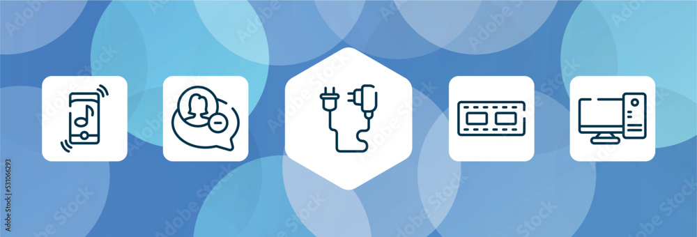 Aufkleber electronic device outline icon set isolated on blue abstract background. thin line icons such as rin