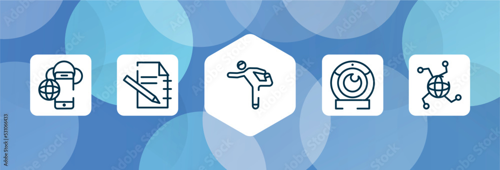 Aufkleber phone outline icon set isolated on blue abstract background. thin line icons such as cellphone inter