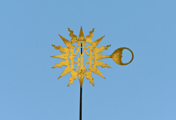 Sun and moon, historical, golden symbol, isolated