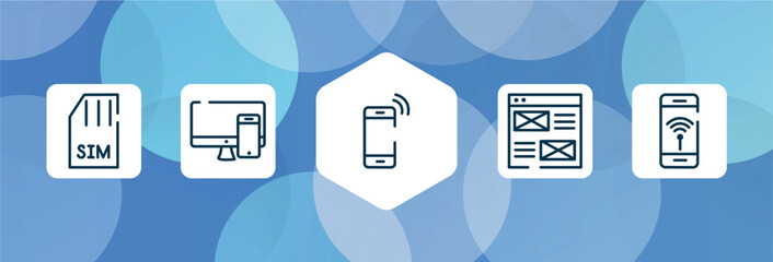 phone icons outline icon set isolated on blue abstract background. thin line icons such as simcard, responsive de, mobilephone, wireframe, smartphone with wireless internet vector. can be used for