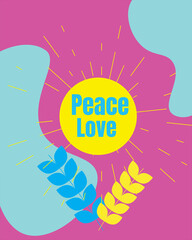 Sun, peace and love for Ukraine, vector illustration on pink background