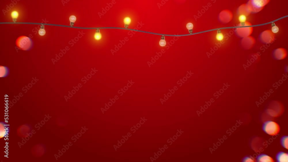 Leinwandbilder golden red 4k 3d loop string of colorful light bulbs. christmas frame with pattern of glowing tungst