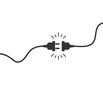 Electric socket with plug icon. Two electric cord symbol. Sign no connect vector flat.