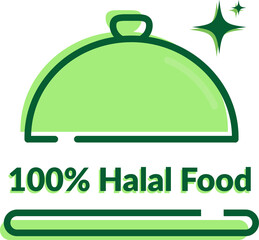 100 percent halal food menu in the dish sign icon