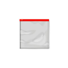 Clear square plastic bag with red zipper slider - realistic mockup