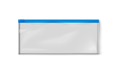 Template of zipper bag with paper sheet realistic vector illustration isolated.