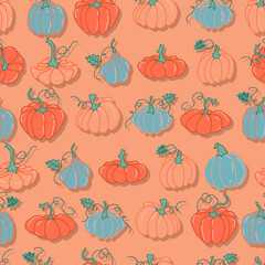 pumpkin vegetables vector seamless pattern hand drawn illustration seasonal autumn harvest