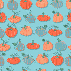 pumpkin vegetables vector seamless pattern hand drawn illustration seasonal autumn harvest