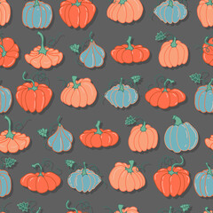 pumpkin vegetables vector seamless pattern hand drawn illustration seasonal autumn harvest