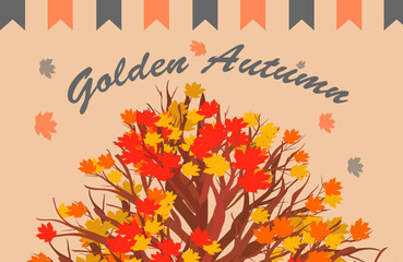 Autumn background template with text in the center. Can be used as a banner for autumn holidays, as a postcard, advertisement, flyer. Vector illustration