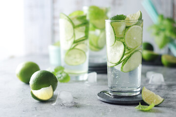 Mineral water with lime and cucumber	