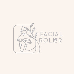 Skin Care Jade Facial Roller Beauty Tool With Female Face Line Art Linear Logo Design
