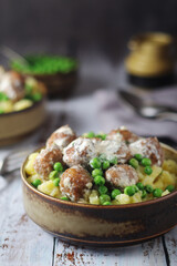 Swedish meatballs with mashed potato side dish - typical dish of Swedish cuisine	