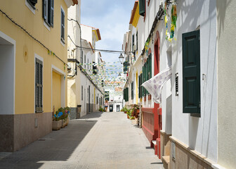 Back street of Menorcan village in summer