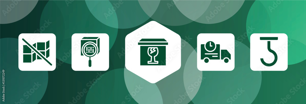Poster shipping and handly filled icon set isolated on abstract background. glyph icons such as do not stac