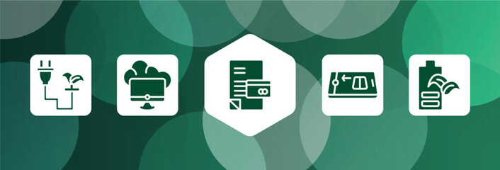 general filled icon set isolated on abstract background. glyph icons such as biomass energy, edge computing, credit history, digital product, eco battery vector. can be used for web and mobile.