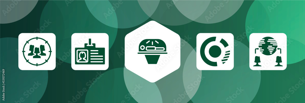 Poster general filled icon set isolated on abstract background. glyph icons such as team target, user data,