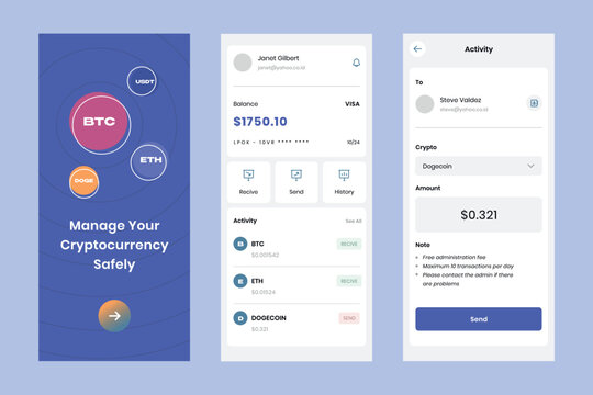 Cryptocurrency Ui Design Template Vector. Layout App Mobile Developer. Suitable For Designing Mobile Android And Ios