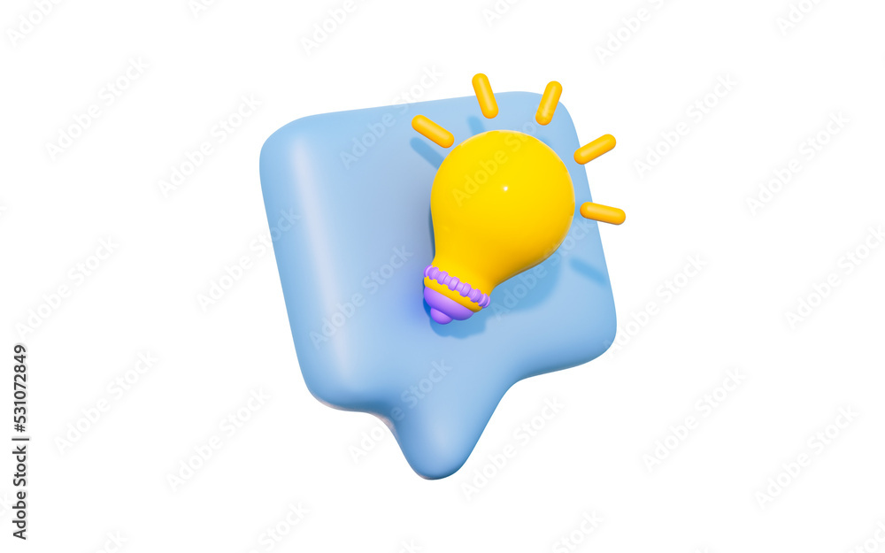 Poster bubble chat with lightbulb sign 3d render concept for technology invention message conversation