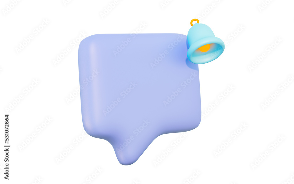 Poster bubble chat with notifications bell sign 3d render concept for message communication alert
