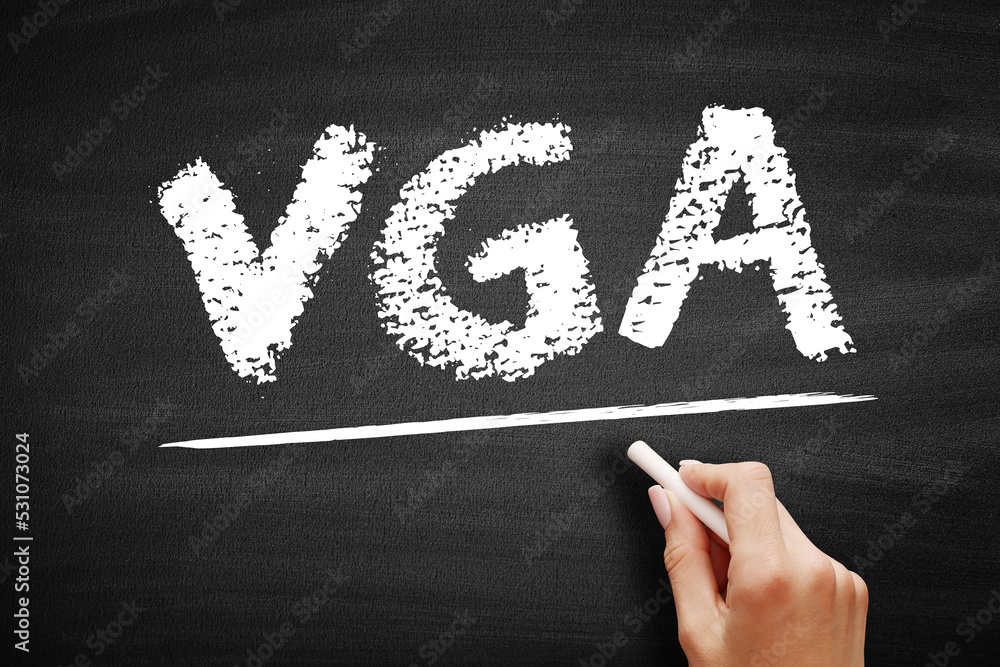Fototapete VGA Video Graphic Array - video display controller and accompanying de facto graphics standard, acronym text on blackboard