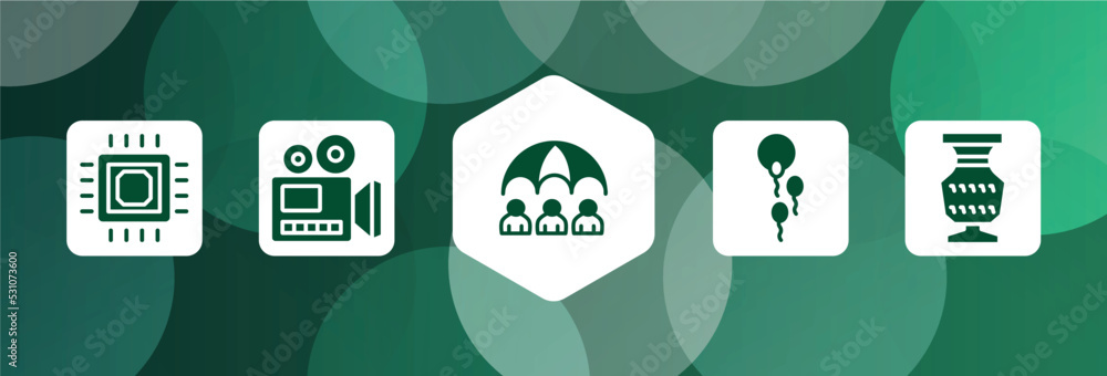 Poster nerd filled icon set isolated on abstract background. glyph icons such as microprocessor, documentar