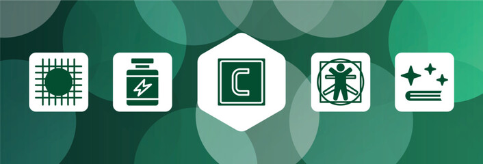 history filled icon set isolated on abstract background. glyph icons such as wire gauze, protein supplement, carbon, vitruvian man, spell vector. can be used for web and mobile.