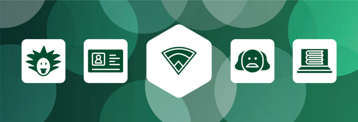 e learning filled icon set isolated on abstract background. glyph icons such as einstein, driving license, baseball field, shakespeare, e-learning vector. can be used for web and mobile.
