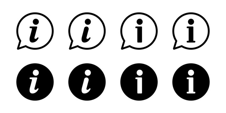Information icon set. Info buttons. i point and help symbol. Flat vector icons.