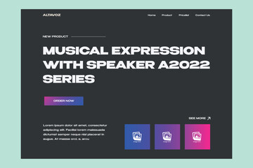 Landing page music speaker ui design template vector. Layout app mobile developer. Suitable for designing mobile android and ios