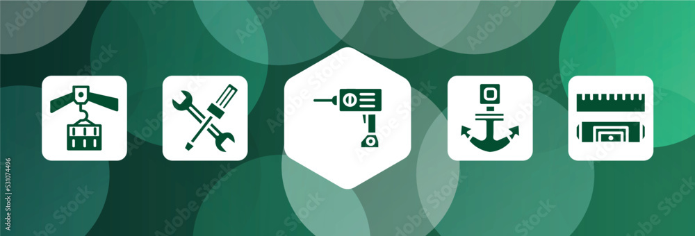 Poster do it yourself filled icon set isolated on abstract background. glyph icons such as derrick with loa