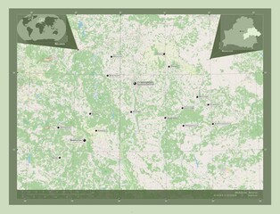 Mahilyow, Belarus. OSM. Labelled points of cities - obrazy, fototapety, plakaty