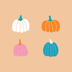 Set of cute Halloween pumpkins, doodle vector illustration