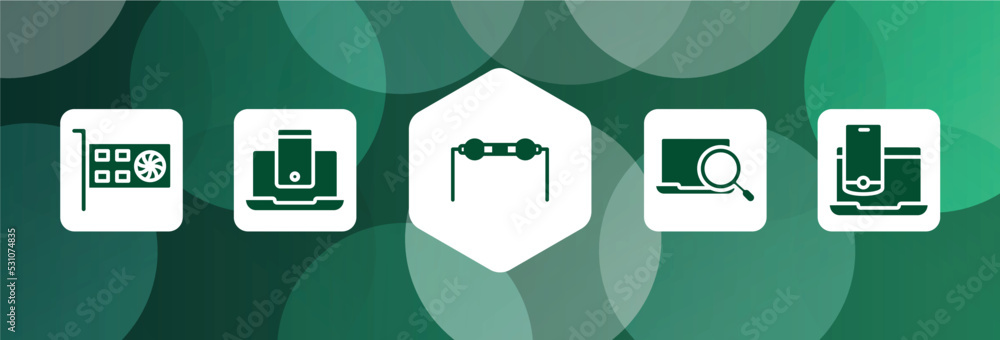 Aufkleber computer devices filled icon set isolated on abstract background. glyph icons such as gfx card, smar