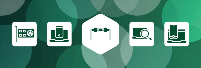 computer devices filled icon set isolated on abstract background. glyph icons such as gfx card, smartphone and laptop, resistance, computer search, laptop and smartphone vector. can be used for web