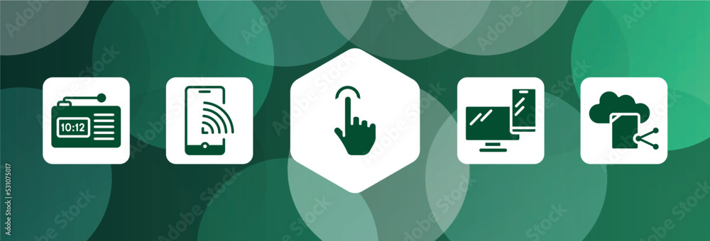 Aufkleber cloud computing filled icon set isolated on abstract background. glyph icons such as radio alarm, sm