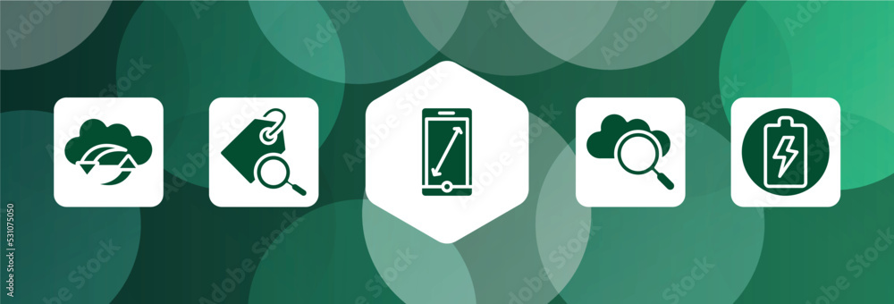 Aufkleber material devices filled icon set isolated on abstract background. glyph icons such as clouds data sy