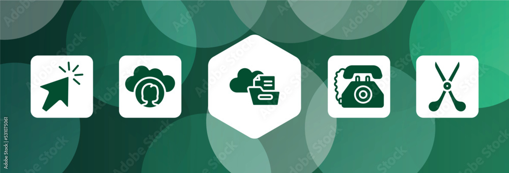 Poster cursors and pointers filled icon set isolated on abstract background. glyph icons such as clicking c