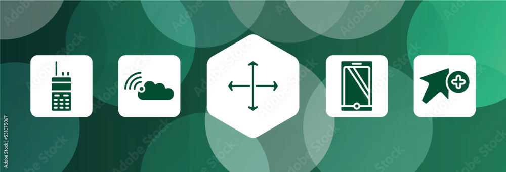 Poster cursors and pointers filled icon set isolated on abstract background. glyph icons such as satellite 