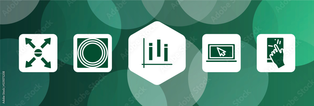 Poster modern screen filled icon set isolated on abstract background. glyph icons such as responsive, butto