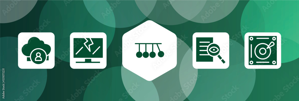 Poster big data filled icon set isolated on abstract background. glyph icons such as cloud user, broken lap
