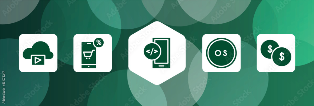 Poster cloud technology filled icon set isolated on abstract background. glyph icons such as storage media,