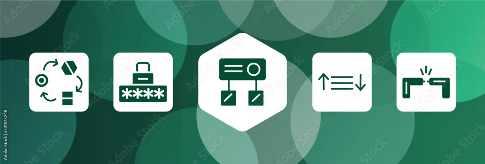 Poster computer filled icon set isolated on abstract background. glyph icons such as transformation, securi