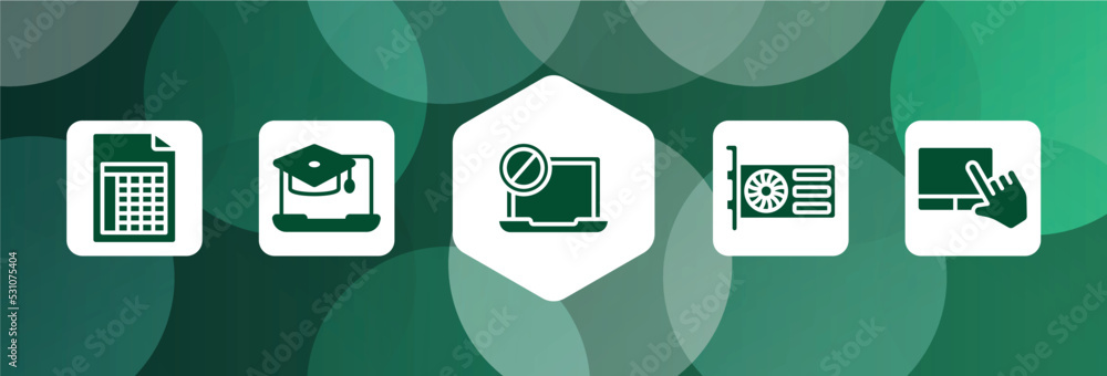 Poster computer functions filled icon set isolated on abstract background. glyph icons such as spreadsheet,