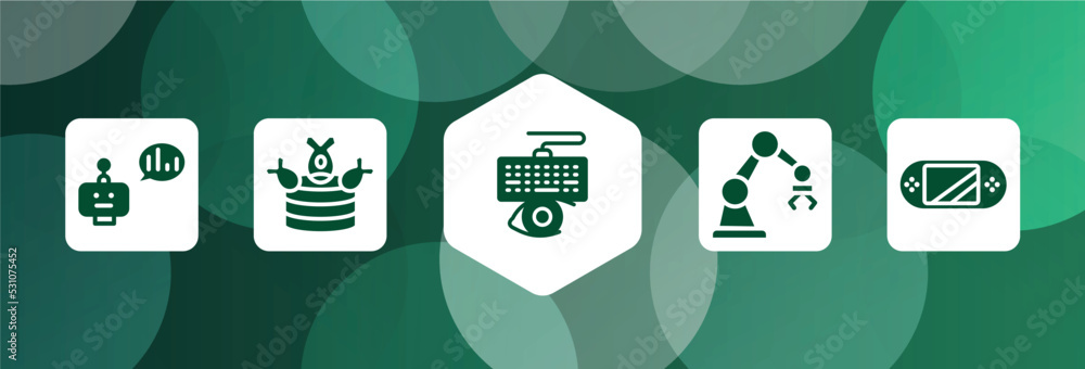 Poster hardware filled icon set isolated on abstract background. glyph icons such as prediction, ddos, keyl