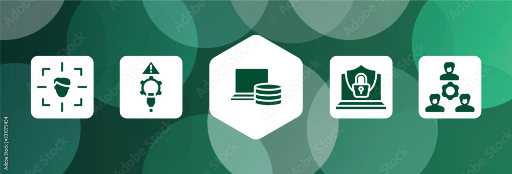 Poster computer applications filled icon set isolated on abstract background. glyph icons such as detection